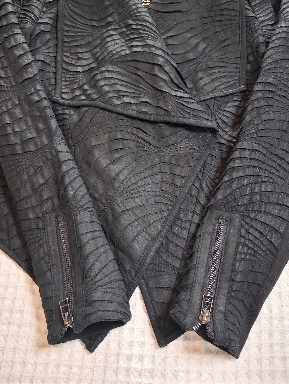 My Tribe Womens Black Leather Moto Jacket Shawl Collar Size XS - Picture 8 of 16